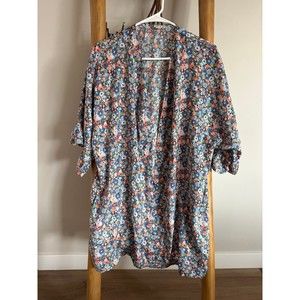 Aerie Blue Floral Kimono With Pockets